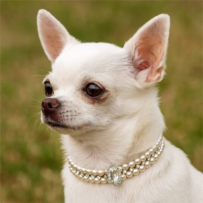 chiot assis avec collier Chiot princesse perles