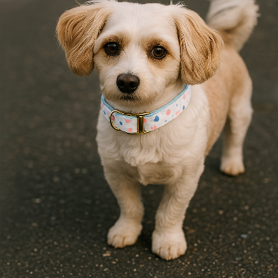 chiot avec collier chiot Bella coeur blanc