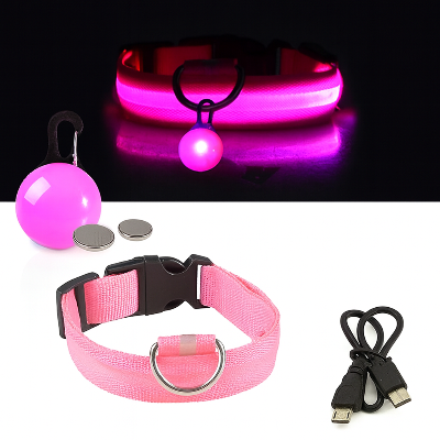 collier lumineux pour chien- rose