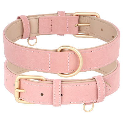 collier cuir pour chien rose