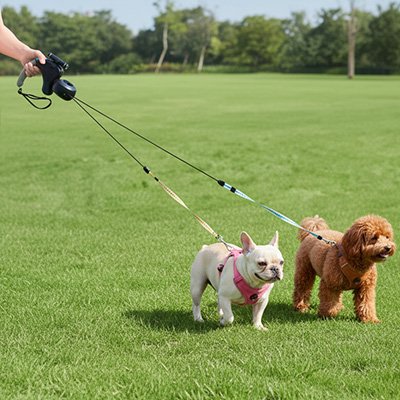 Deux chiens au parc en laisse double pour Chiens Balade Jumelle noir