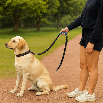 femme avec son chien en laisse canicross