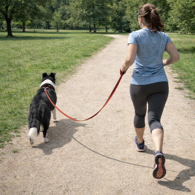 femme faisant son footing avec son chien en longe pour chien Active Door Orange