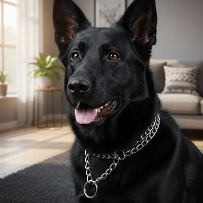 Gros chien noir en collier Chien en fer