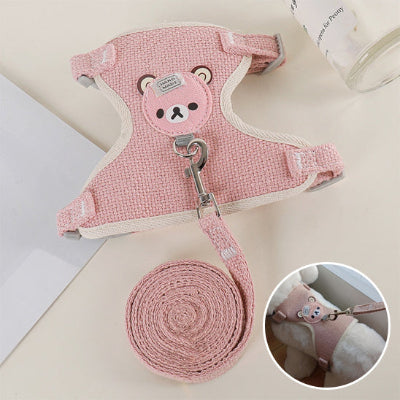harnais pour petit chien ours rose et encart