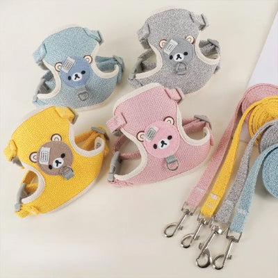 harnais pour petit chien Ours rose gris jaune bleu