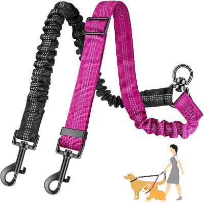 laisse double pour chien bicolore noire rose