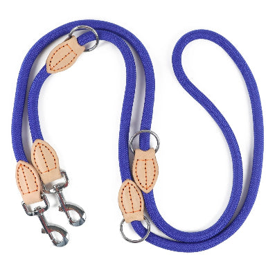 laisse double pour chien bleu deroulée