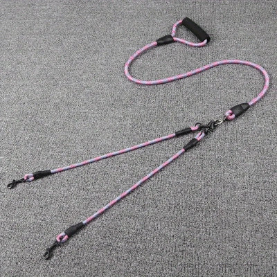 laisse double pour chien rose tissee