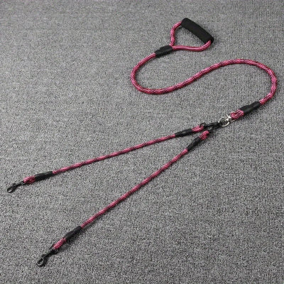 laisse double pour chien rouge tissée