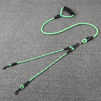 laisse double pour chien verte tissée