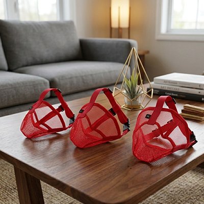 Muselière pour chien Douce et Sécurisée Rouge sur une table 
