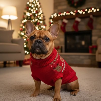 Petit chien à Noël avec pull chien Chaud montagne rouge 