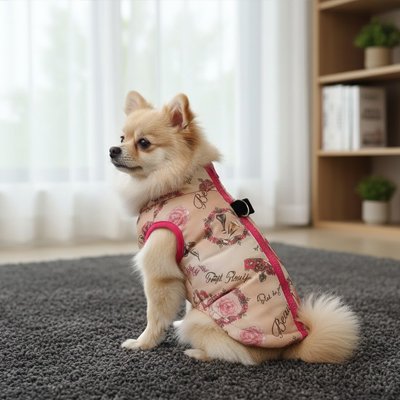  Petit chien assis avec manteau Chien Hiver douillet rouge