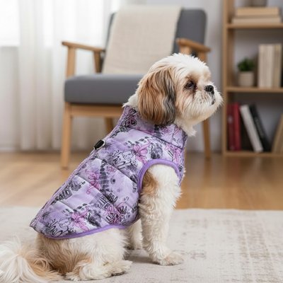  Petit chien assis avec manteau Chien Hiver douillet mauve