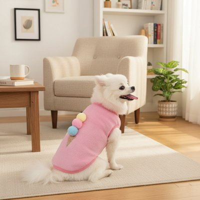 Petit chien assis avec pull pour chien Petit nuage rose