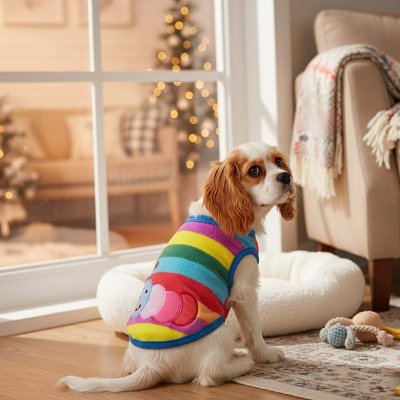 Petit chien assis en pull pour chien Tricot lumineux chenille