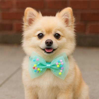 Petit chien avec collier Chiot vert