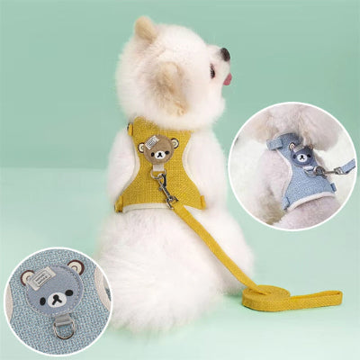 petit chien avec harnais pour petit chien ours jaune et encart