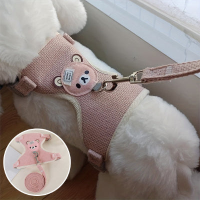petit chien avec harnais pour petit chien ours rose et encart