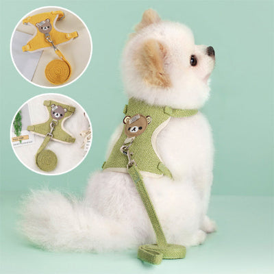 petit chien avec harnais pour petit chien ours vert et encart