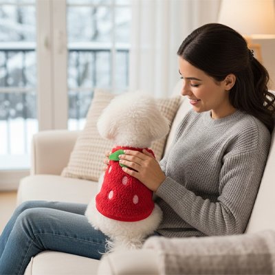 Petit chien avec pull pour chien Douceur confortable fraise