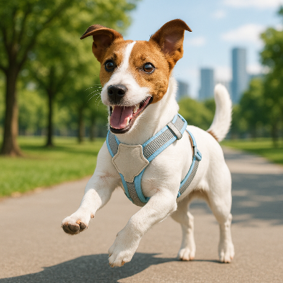 petit chien courant avec harnais pour canicross Fuji bleu