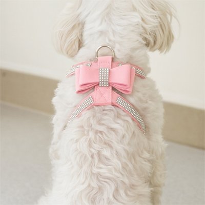 Petit chien en harnais chiot Chic et Strass rose assis