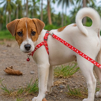 Petit chien en laisse pour chien Os et Pattes rouge en balade