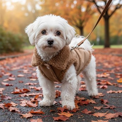 Petit chien en Manteau Chien Style peluche marron au parc en automne
