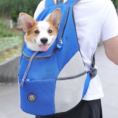 Petit chien heureux dans Sac à dos pour chien Compagnon Voyage bleu 