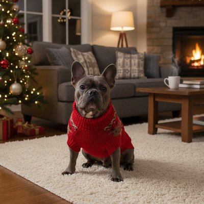 Petit chien sur tapis avec pull chien Chaud montagne rouge