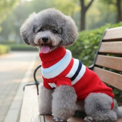 Petit chien sur un banc avec pull chien Cocoon Canin Rouge