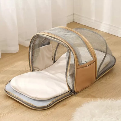sac à dos pour chien Transporteur beige déplié